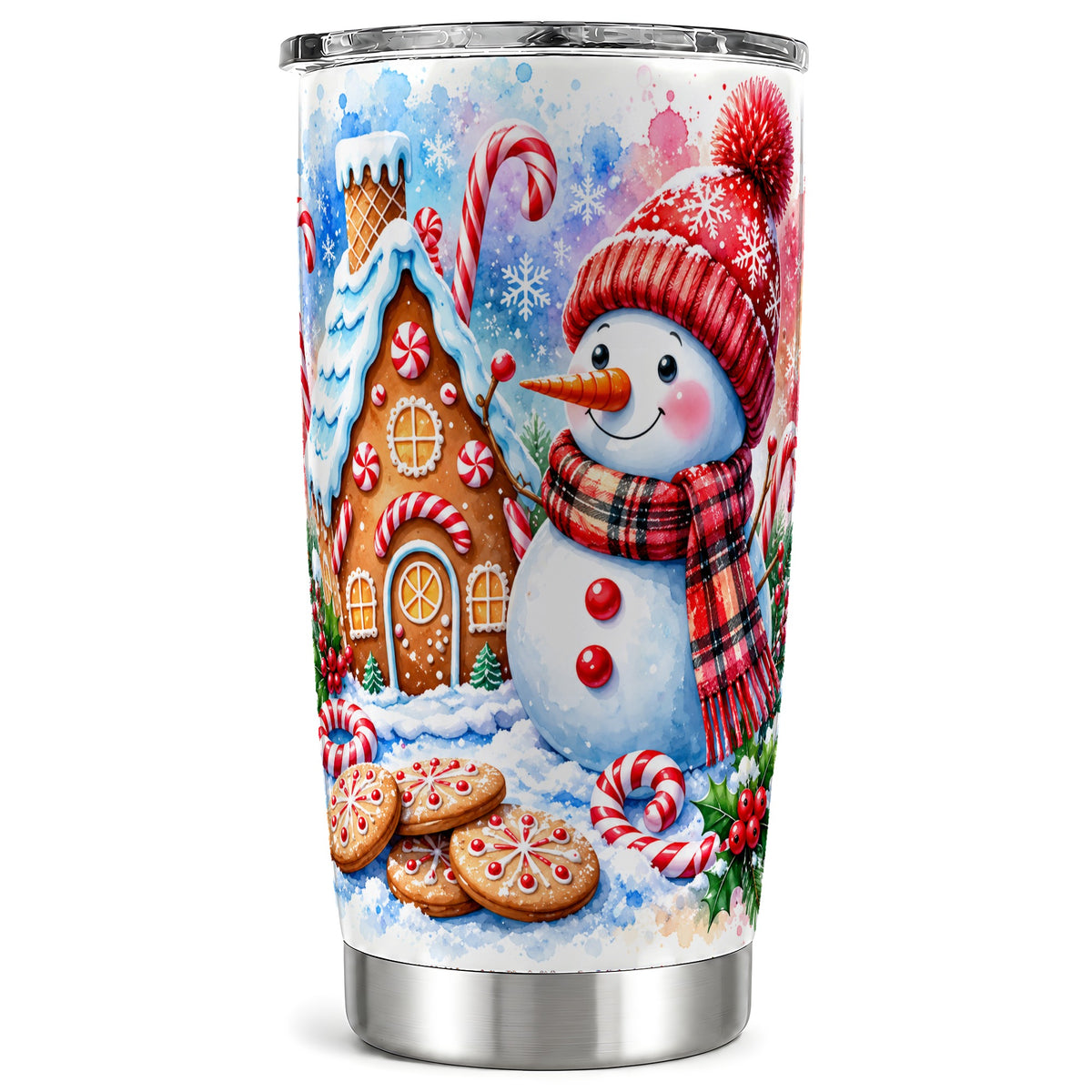 Snowman Gingerbread Tumbler 20oz, Winter Tumbler, Steel Travel Cup