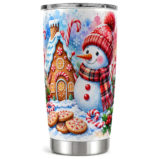 Snowman Gingerbread Tumbler 20oz, Winter Tumbler, Steel Travel Cup