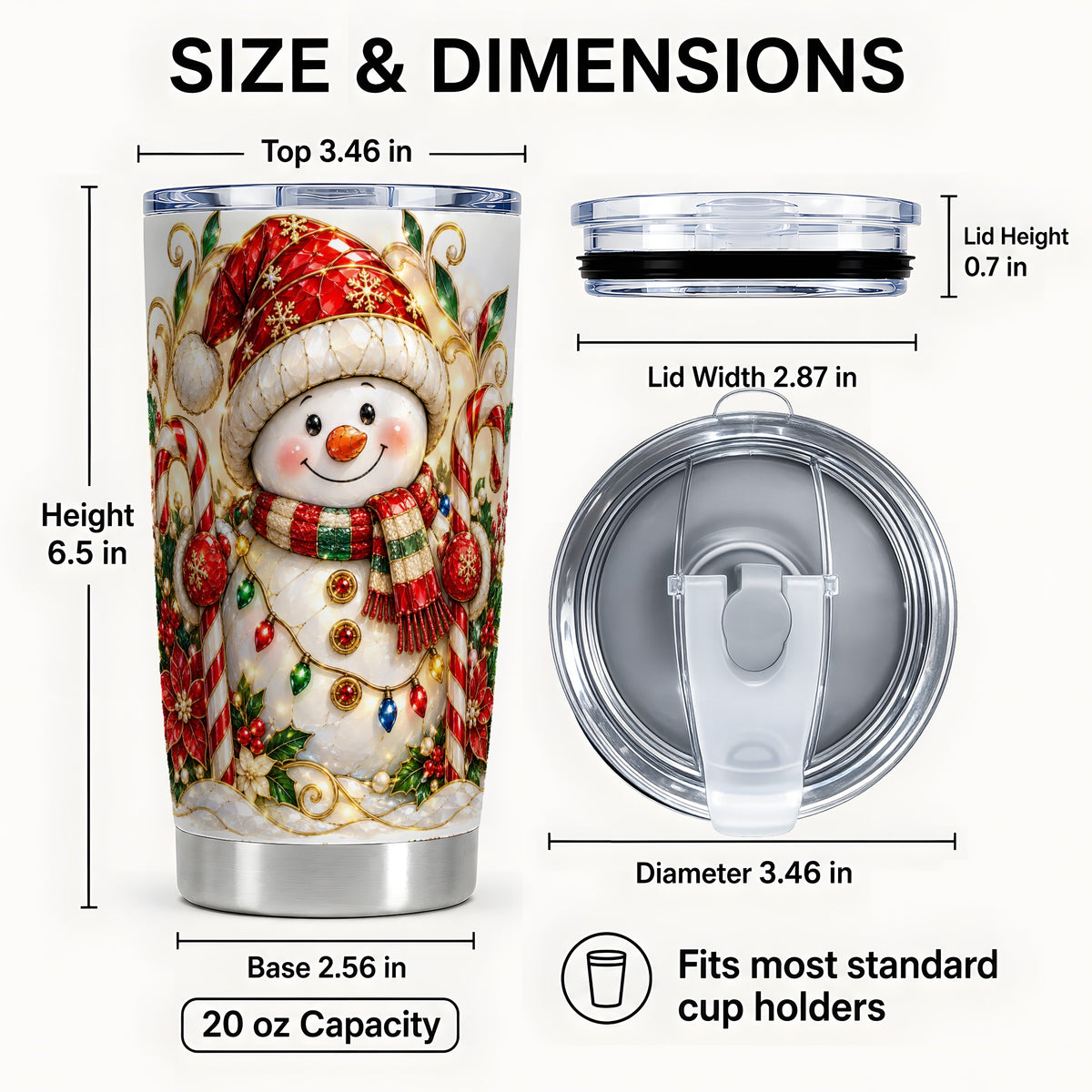 #pl[Steel] Festive Snowman Tumbler 20oz, Candy Cane Tumbler, Steel Travel Cup