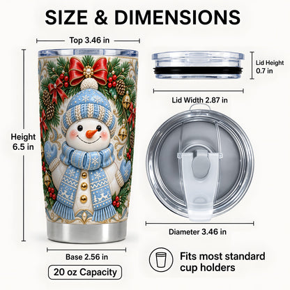#pl[Steel] Blue Knit Snowman Tumbler 20oz, Winter Wreath Tumbler, Steel Travel Cup