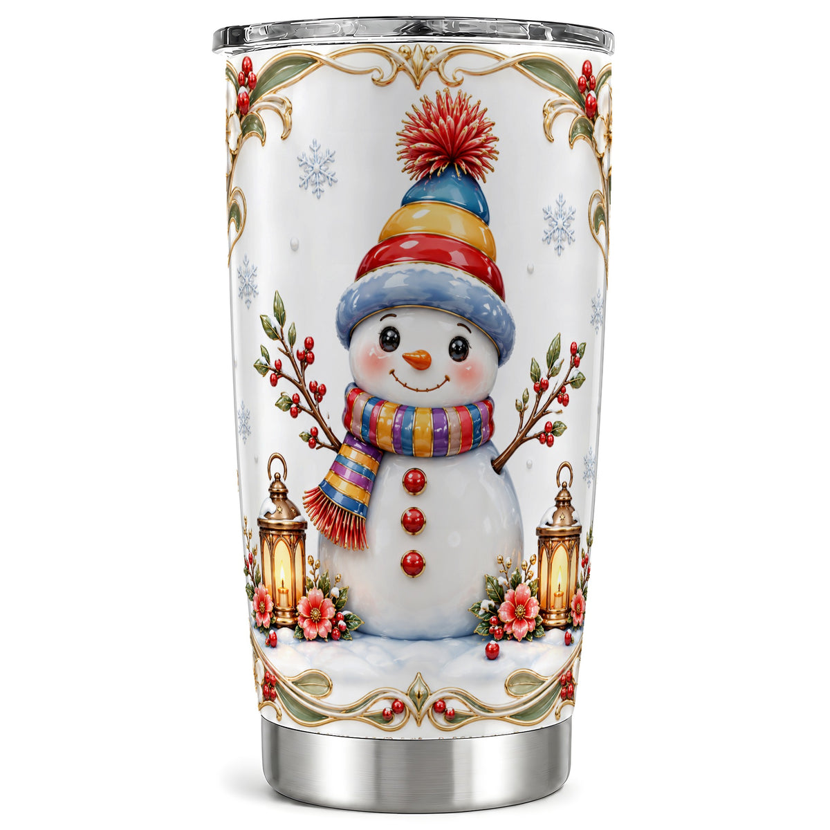 Snowman Lantern Tumbler 20oz, Winter Tumbler, Stainless Steel Travel Cup