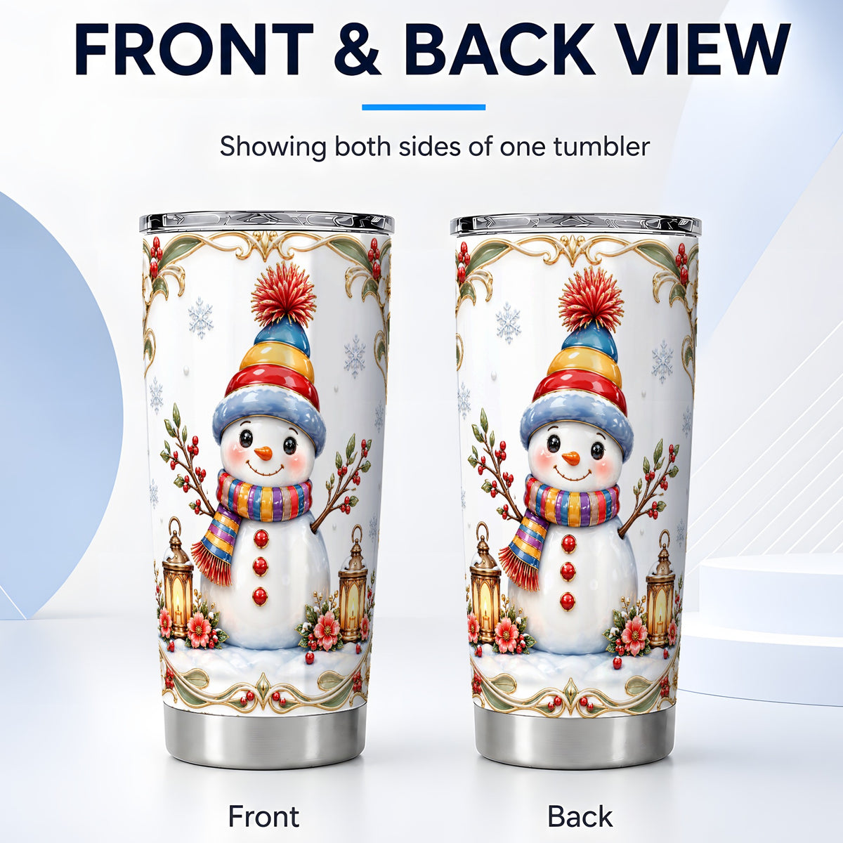 #pl[Steel] Snowman Lantern Tumbler 20oz, Winter Tumbler, Stainless Steel Travel Cup
