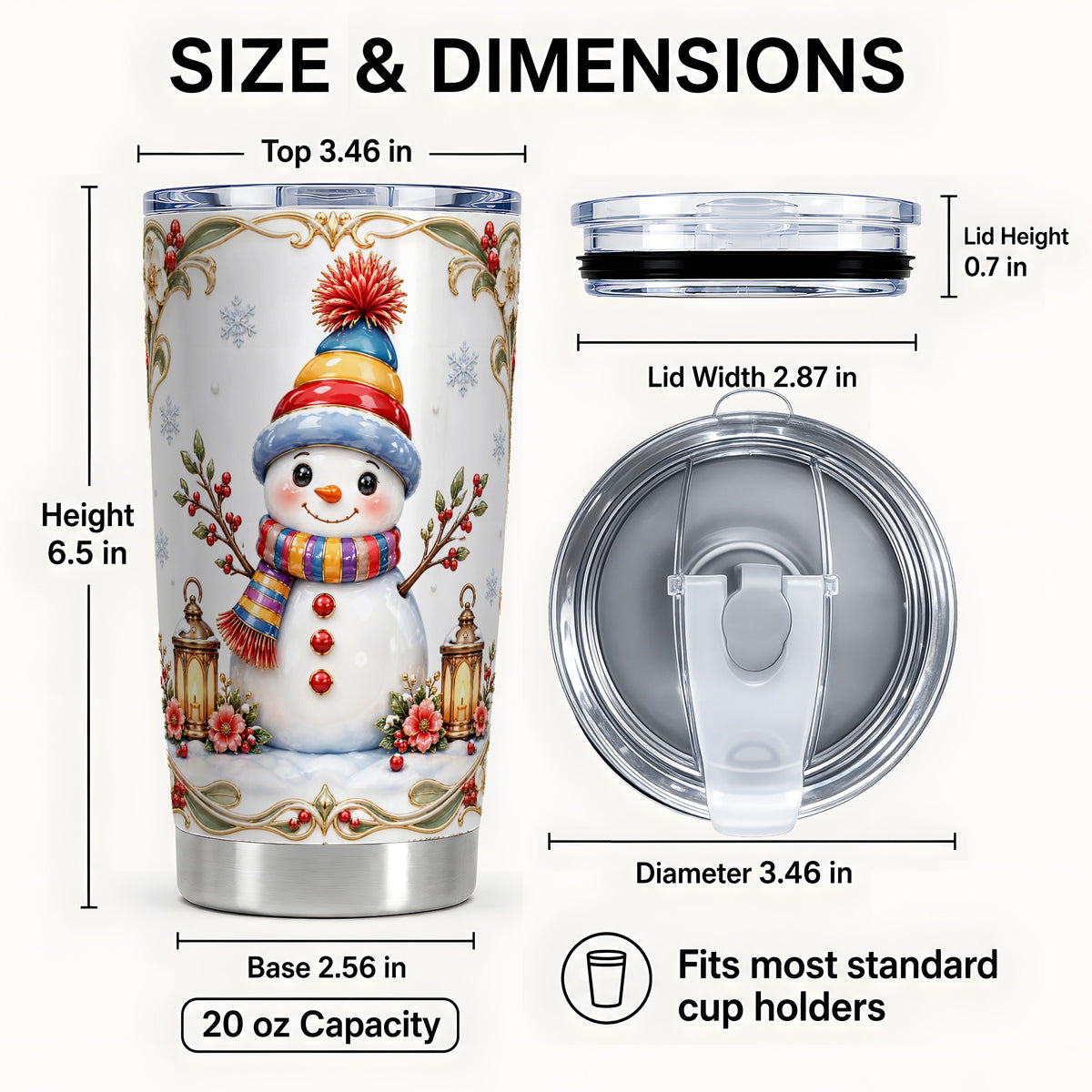 #pl[Steel] Snowman Lantern Tumbler 20oz, Winter Tumbler, Stainless Steel Travel Cup