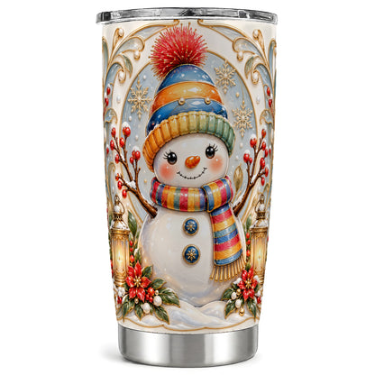 Snowman Poinsettia Tumbler 20oz, Winter Tumbler, Stainless Steel Travel Cup