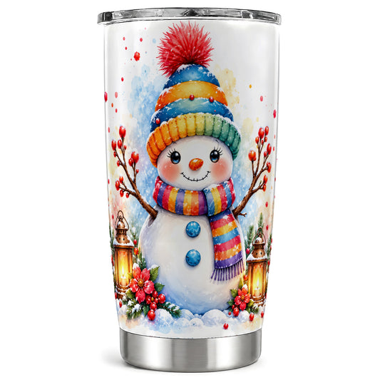 Watercolor Snowman Tumbler 20oz, Winter Tumbler, Stainless Steel Travel Cup
