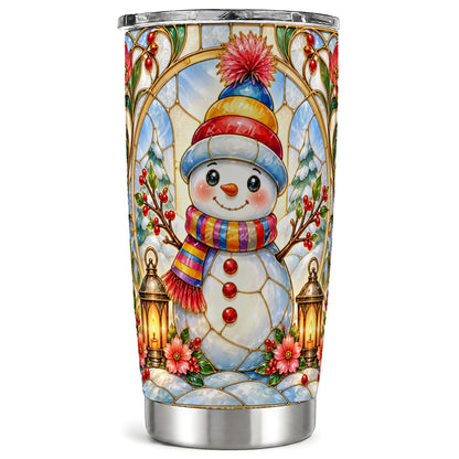 Stained Glass Snowman Tumbler 20oz, Winter Tumbler, Steel Travel Cup
