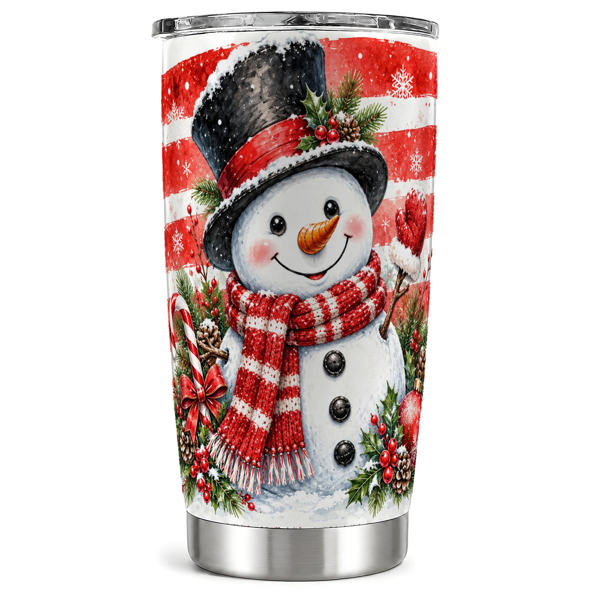 Top Hat Snowman 20oz Tumbler, Watercolor Winter Stainless Steel Travel Cup