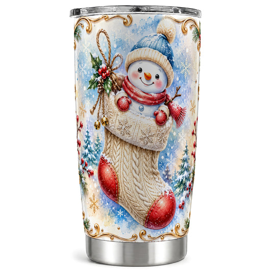 Stocking Snowman 20oz Tumbler, Watercolor Winter Stainless Steel Travel Cup