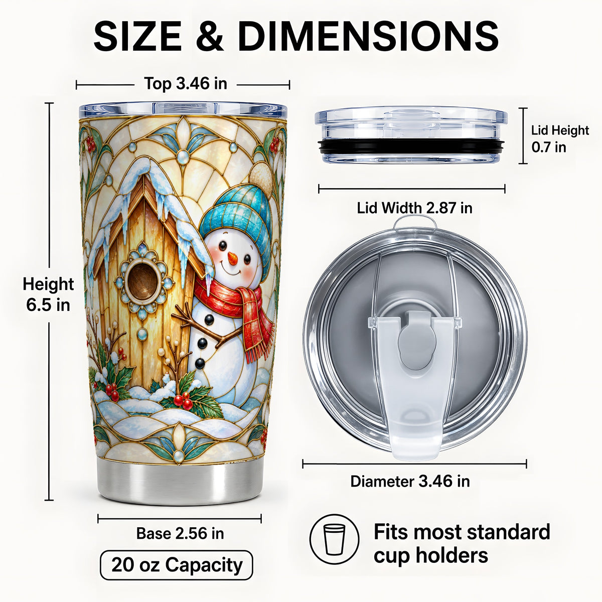#pl[Steel] Winter Snowman Tumbler 20oz, Birdhouse Tumbler, Stainless Steel Travel Cup