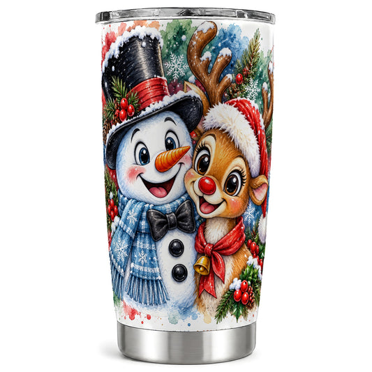 Snowman Reindeer Tumbler 20oz, Winter Tumbler, Stainless Steel Travel Cup