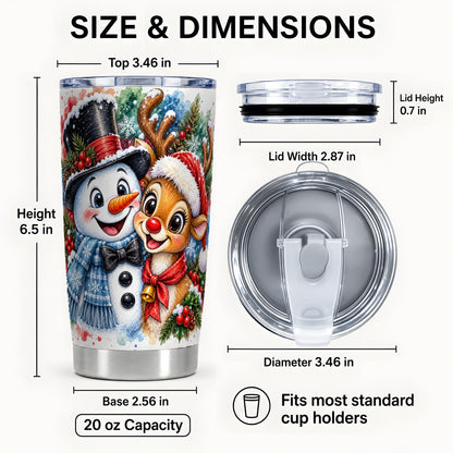 #pl[Steel] Snowman Reindeer Tumbler 20oz, Winter Tumbler, Stainless Steel Travel Cup
