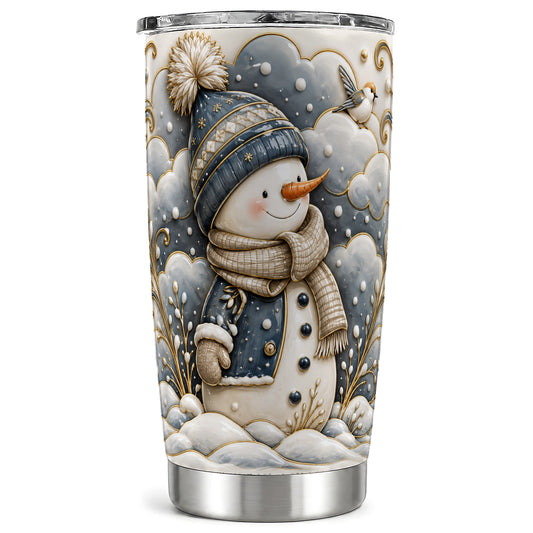 Blue Gold Snowman Tumbler 20oz, Winter Tumbler, Stainless Steel Travel Cup