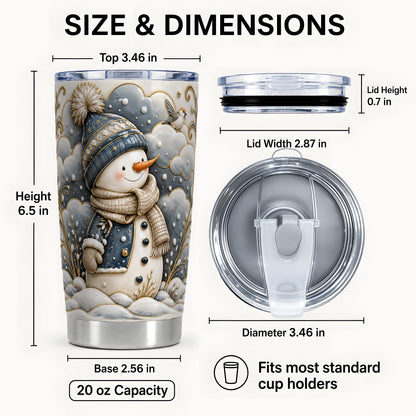 #pl[Steel] Blue Gold Snowman Tumbler 20oz, Winter Tumbler, Stainless Steel Travel Cup