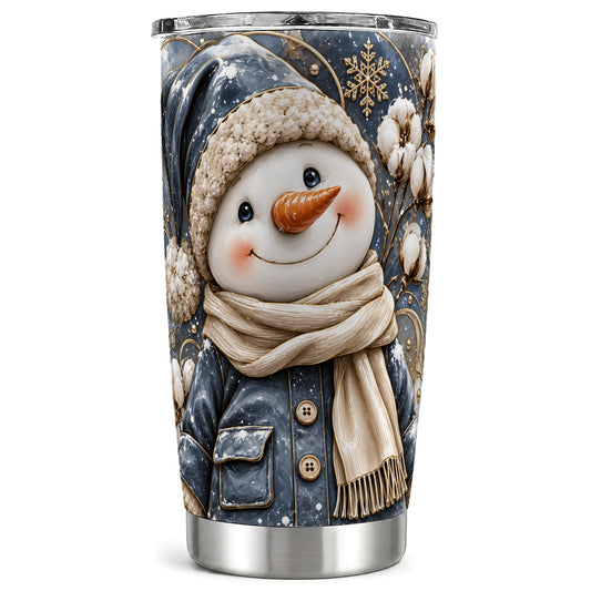 Golden Snowman Tumbler 20oz, Winter Tumbler, Stainless Steel Travel Cup