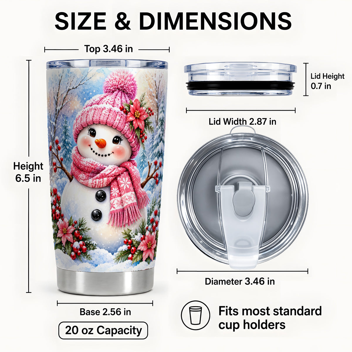 #pl[Steel] Pink Snowman Tumbler 20oz, Floral Tumbler, Stainless Steel Travel Cup