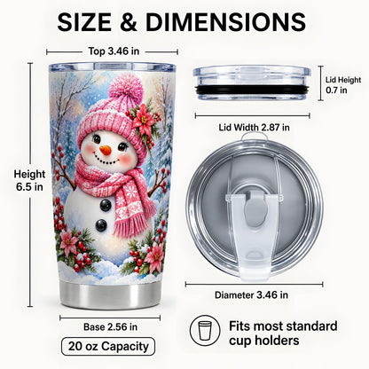 #pl[Steel] Pink Snowman Tumbler 20oz, Floral Tumbler, Stainless Steel Travel Cup