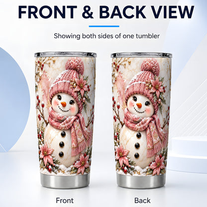 #pl[Steel] Marble Snowman Tumbler 20oz, Floral Tumbler, Stainless Steel Travel Cup