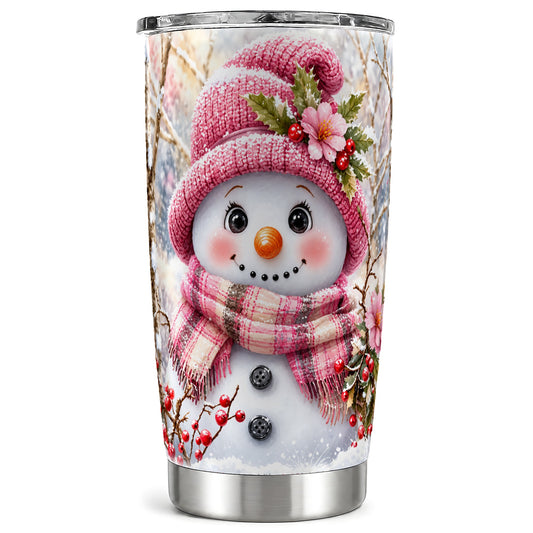 Woodland Snowman Tumbler 20oz, Floral Tumbler, Stainless Steel Travel Cup