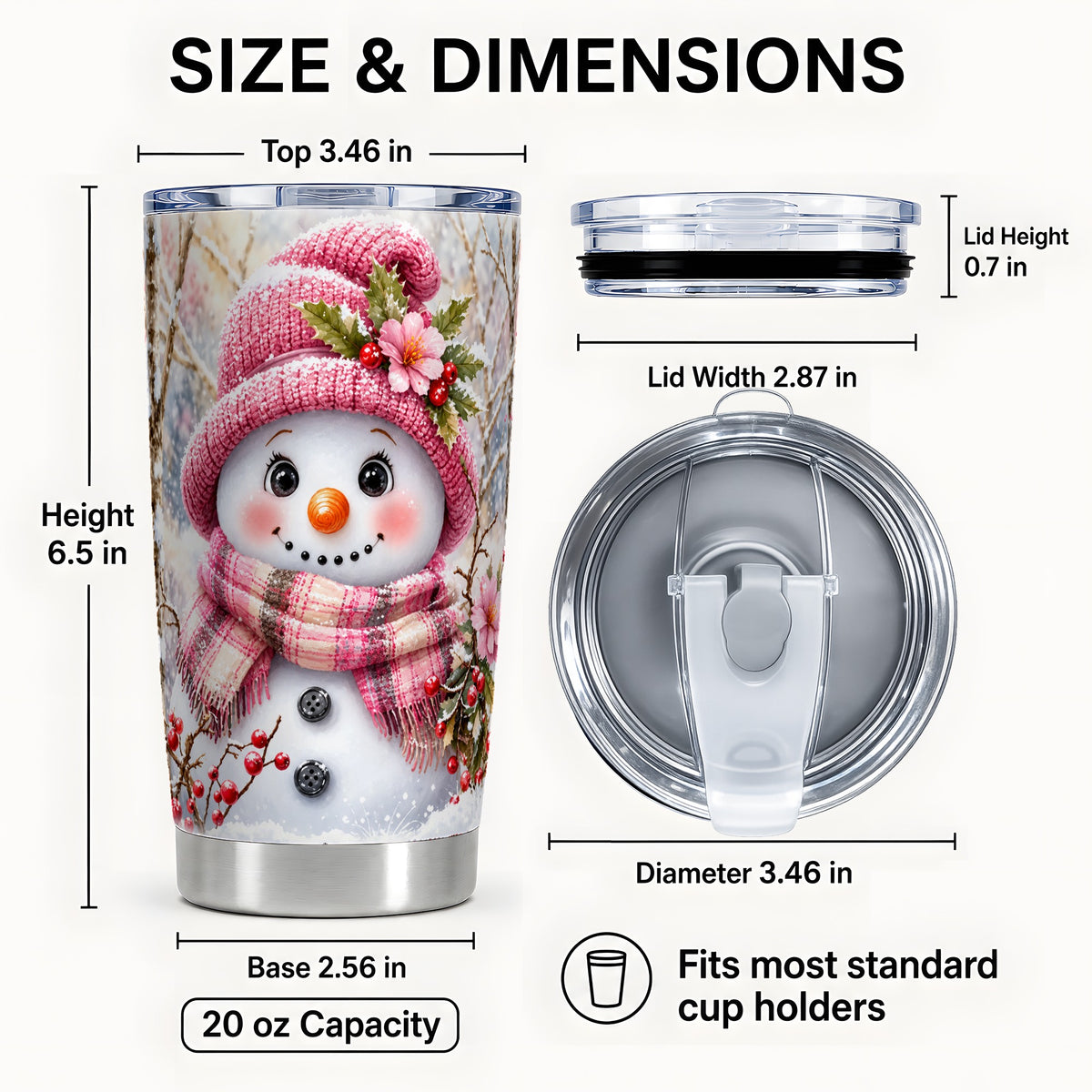 #pl[Steel] Woodland Snowman Tumbler 20oz, Floral Tumbler, Stainless Steel Travel Cup