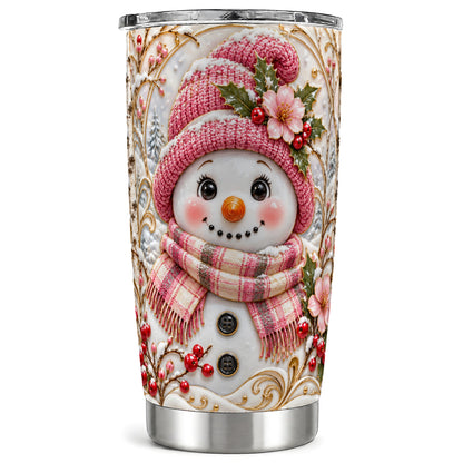 Pink Snowman Tumbler 20oz, Floral Tumbler, Stainless Steel Travel Cup