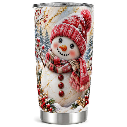 Red Winter Snowman Tumbler 20oz, Plaid Tumbler, Stainless Steel Travel Cup
