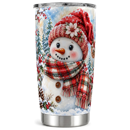 Watercolor Snowman Tumbler 20oz, Holly Tumbler, Stainless Steel Travel Cup