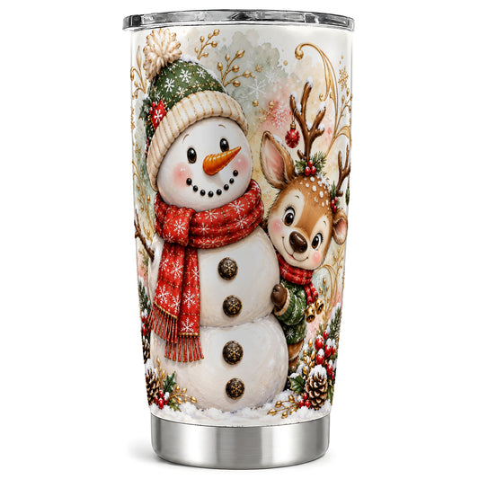 Snowman Reindeer Tumbler 20oz, Winter Tumbler, Stainless Steel Travel Cup