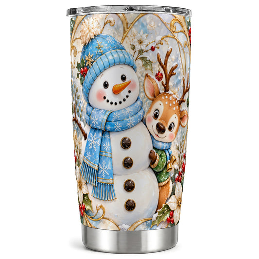 Snowman Reindeer Tumbler 20oz, Blue Winter Stainless Steel Travel Cup