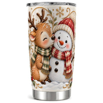 Reindeer Snowman Tumbler 20oz, Cozy Winter Stainless Steel Travel Cup