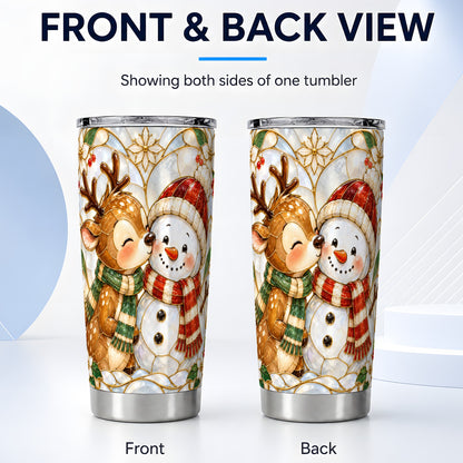 #pl[Steel] Reindeer Snowman Tumbler 20oz, Stained Glass Style Travel Cup