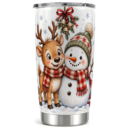 Reindeer Snowman Tumbler 20oz, Plaid Winter Stainless Steel Travel Cup