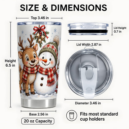 #pl[Steel] Reindeer Snowman Tumbler 20oz, Plaid Winter Stainless Steel Travel Cup