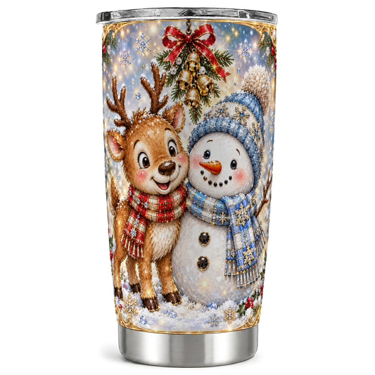 Reindeer Snowman Tumbler 20oz, Winter Tumbler, Stainless Steel Travel Cup