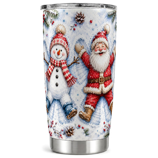 Santa Snowman Tumbler 20oz, Snow Angel Tumbler, Stainless Steel Travel Cup