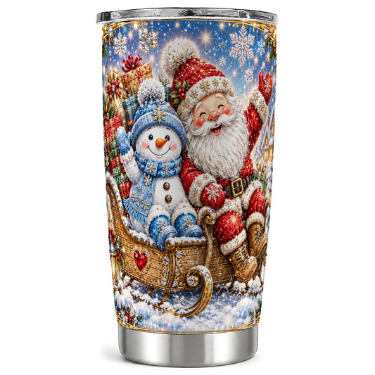 Santa Snowman Tumbler 20oz, Sleigh Ride Tumbler, Stainless Steel Travel Cup