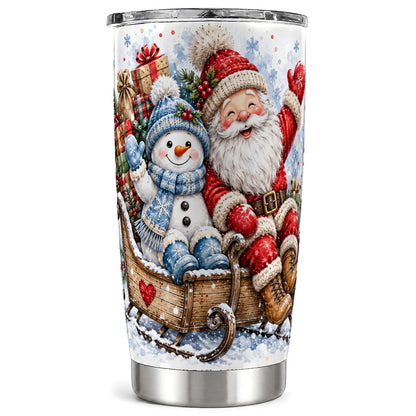 Santa Snowman Tumbler 20oz, Sleigh Ride Tumbler, Stainless Steel Travel Cup