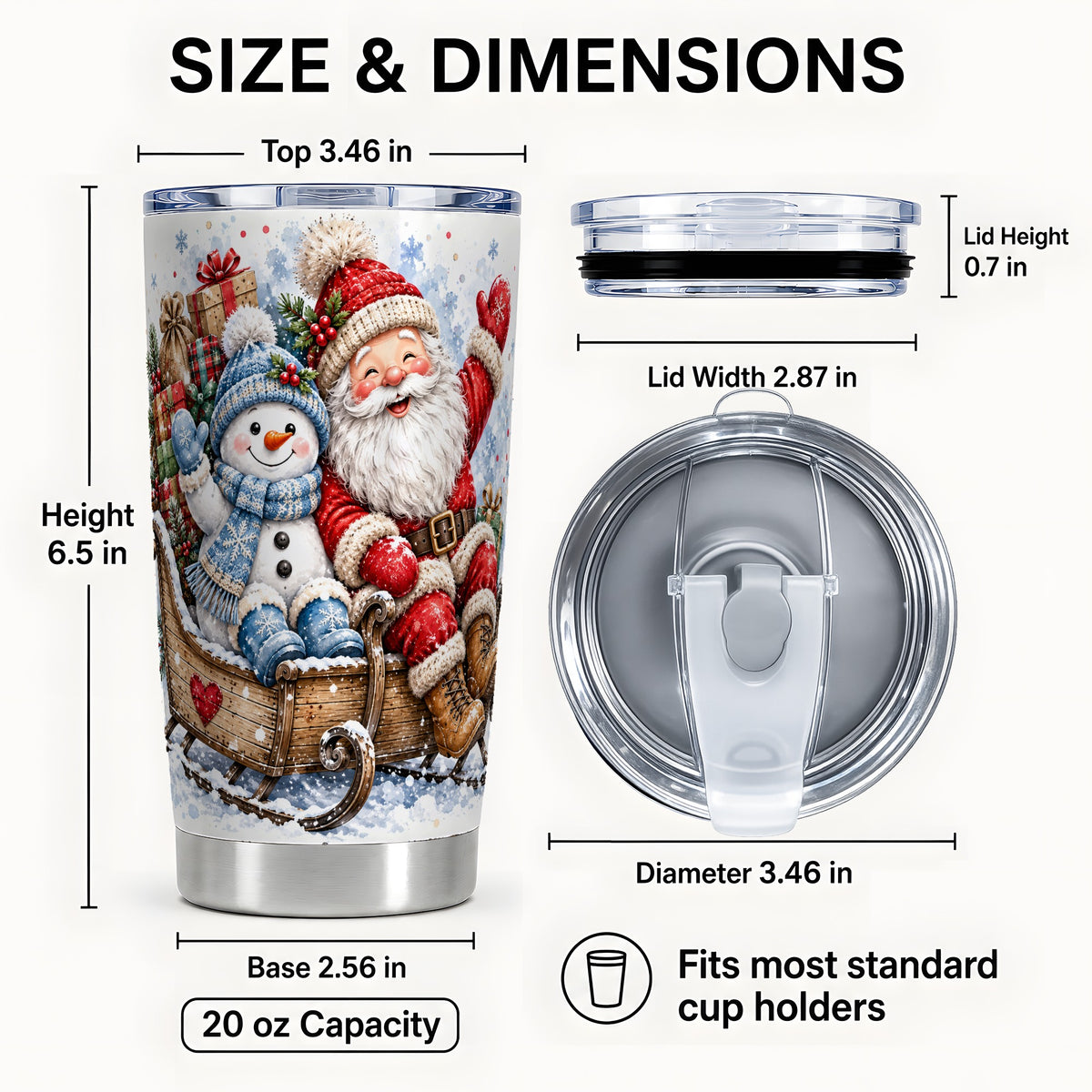 #pl[Steel] Santa Snowman Tumbler 20oz, Sleigh Ride Tumbler, Stainless Steel Travel Cup
