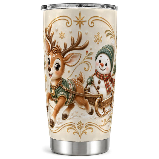 Reindeer Snowman Tumbler 20oz, Winter Tumbler, Stainless Steel Travel Cup