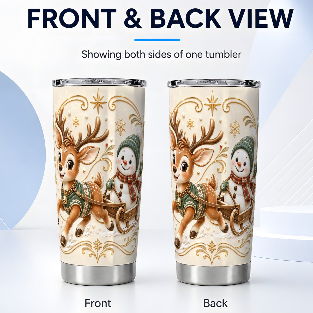 #pl[Steel] Reindeer Snowman Tumbler 20oz, Winter Tumbler, Stainless Steel Travel Cup