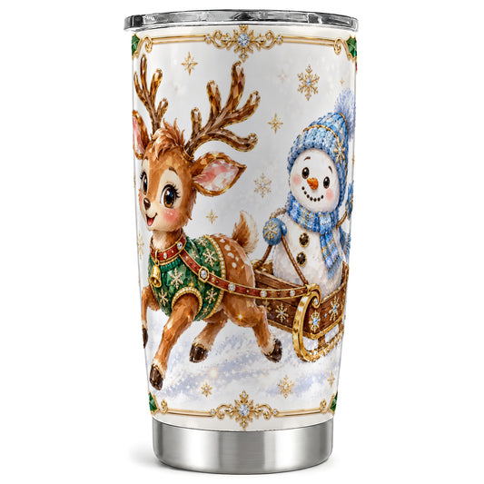 Crystal Reindeer Tumbler 20oz, Snowman Tumbler, Stainless Steel Travel Cup