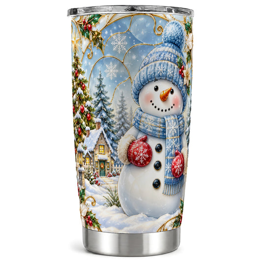 Snowman Village Tumbler 20oz, Winter Tumbler, Stainless Steel Travel Cup