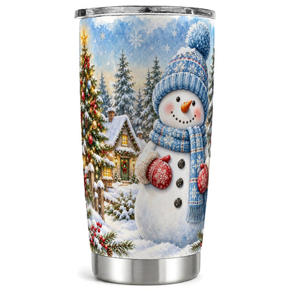 Watercolor Snowman Tumbler 20oz, Winter Tumbler, Stainless Steel Travel Cup