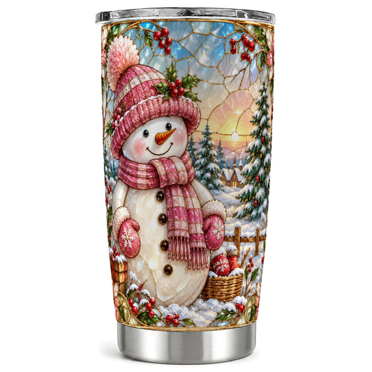 Pink Snowman Tumbler 20oz, Winter Tumbler, Stainless Steel Travel Cup