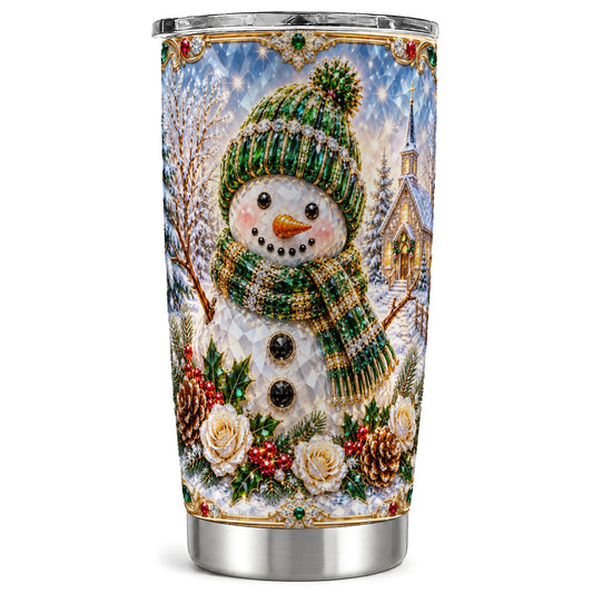 Green Snowman Tumbler 20oz, Winter Tumbler, Stainless Steel Travel Cup