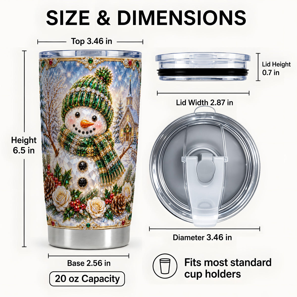 #pl[Steel] Green Snowman Tumbler 20oz, Winter Tumbler, Stainless Steel Travel Cup