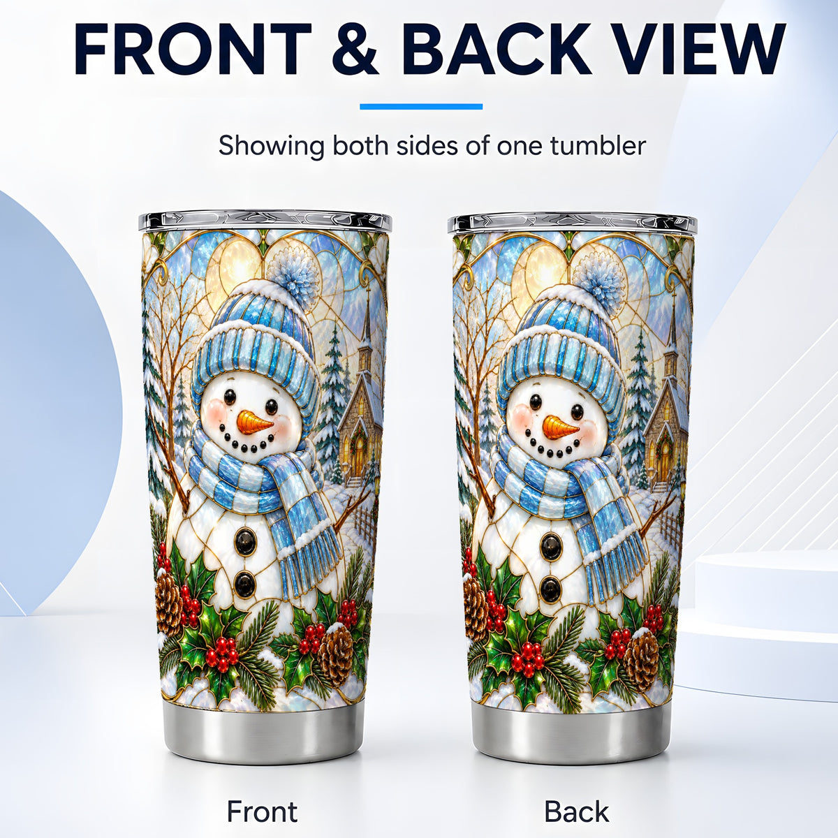 #pl[Steel] Blue Snowman Tumbler 20oz, Winter Tumbler, Stainless Steel Travel Cup