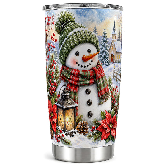 Watercolor Snowman Tumbler 20oz, Winter Tumbler, Stainless Steel Travel Cup