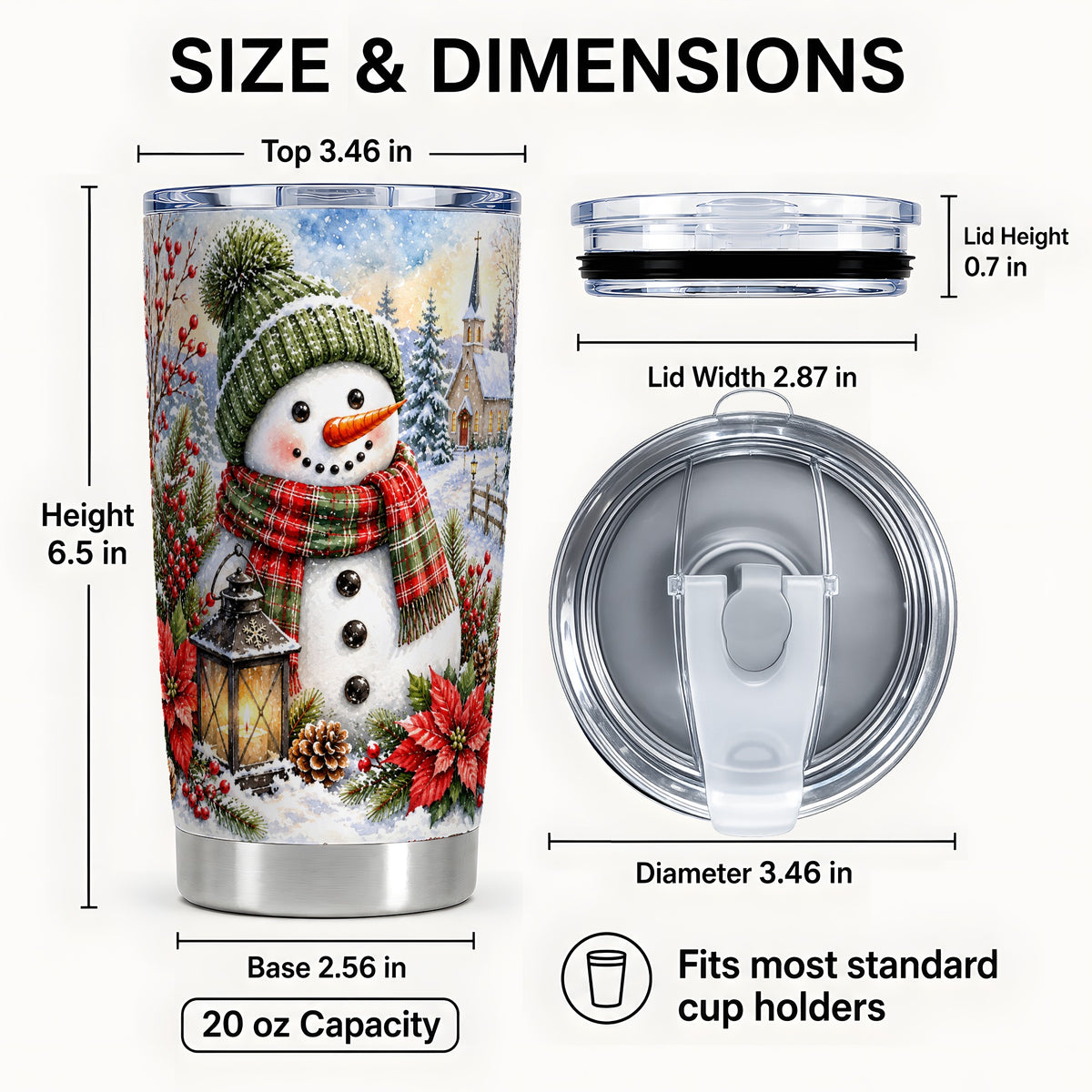 #pl[Steel] Watercolor Snowman Tumbler 20oz, Winter Tumbler, Stainless Steel Travel Cup