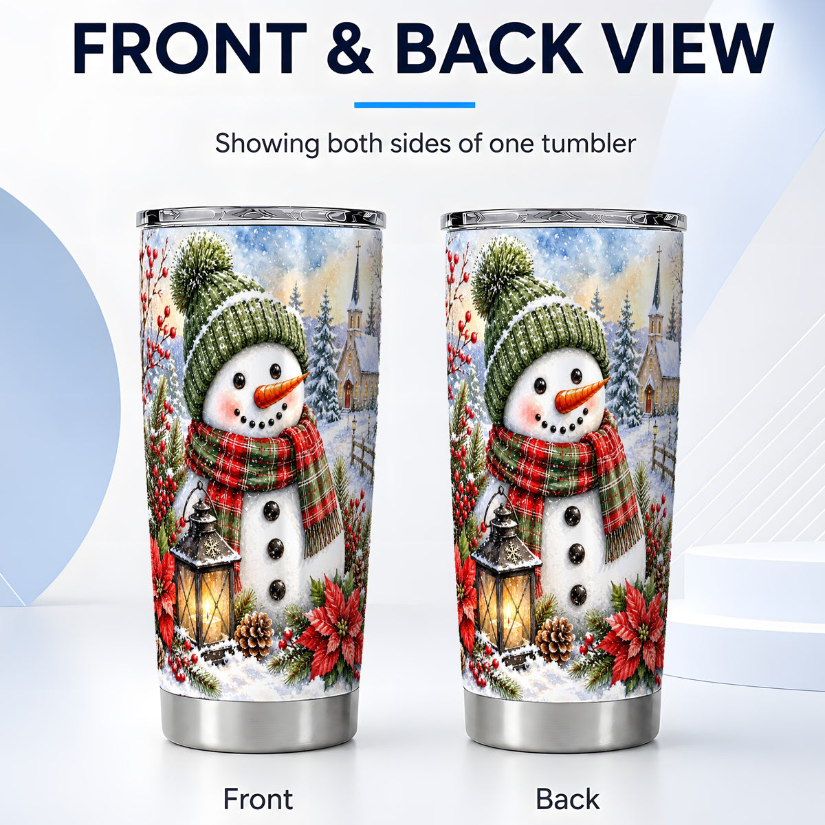 #pl[Steel] Watercolor Snowman Tumbler 20oz, Winter Tumbler, Stainless Steel Travel Cup
