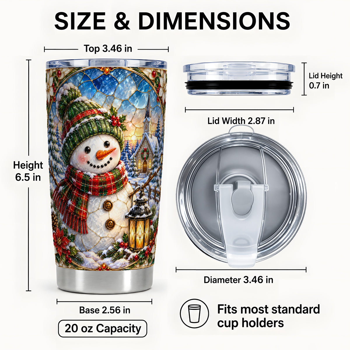 #pl[Steel] Snowman Church Tumbler 20oz, Winter Tumbler, Stainless Steel Travel Cup